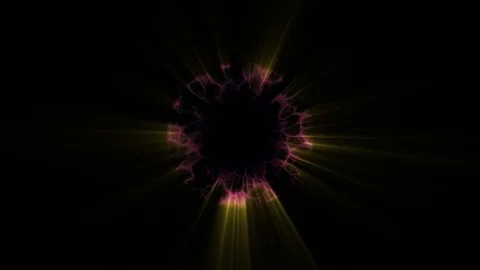Flight in out through PURPLE YELLOW neon hyperspace lights digital tunnel motion Video stock 88543229