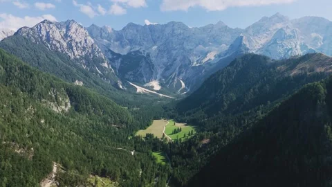 Flight over Alpine valley in Slovenia. Jezersko, Kamnik-Savinja Alps Stock Footage 282969025