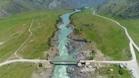 Flight over the Altai mountains. Mountain river Stock-Footage 88715535