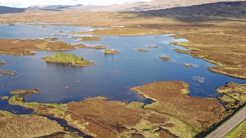 Flight over the amazing landscape of Rannoch Moor next to Glencoe Stock Footage