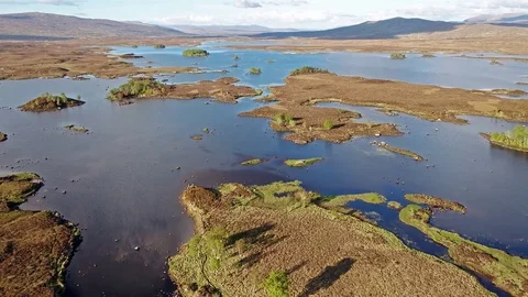 Flight over the amazing landscape of Rannoch Moor next to Glencoe Stock Footage