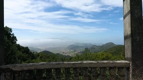 Flight over the Anaga mountain range. Mount Teide among clouds and clouds Stock Footage 219285376