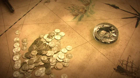 Flight Over Ancient Abstract Map with Historical Naval stuff on it. Stock Footage 228291246