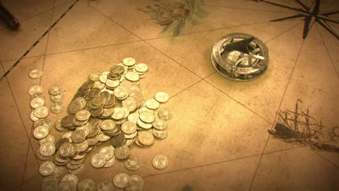 Flight Over Ancient Abstract Map with Historical Naval stuff on it. Stock Footage 229316630