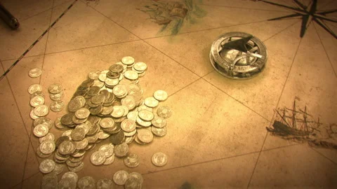 Flight Over Ancient Abstract Map with Historical Naval stuff on it. Stock Footage 229403000