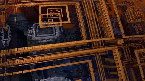 Flight over artificial metallic complex structures n1066 Stock Footage 21821523