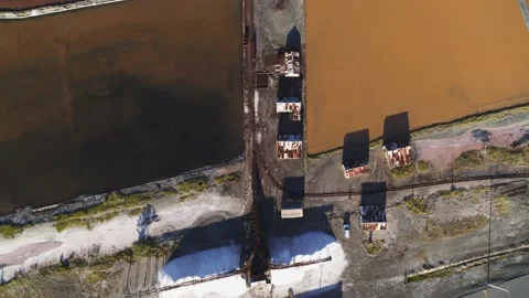 Flight over artificial pools with sea water. Stock Footage 180129986