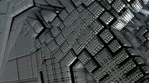 Flight over artificial still complex object n1068 Stock Footage 12424394