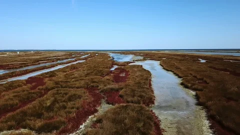 Flight over the autumn steppe with lakes Video stock 127957343