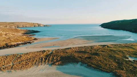 Flight over Barley Cove beach Stock Footage 75347034