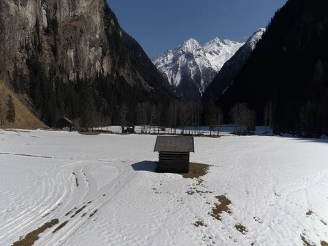 Flight over a barn in the Austrian highlands Stock Footage 83727368