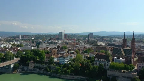 Flight over basel center riverside summer day aerial panorama 4k switzerland Vídeo Stock 115047435