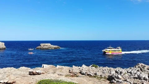 Flight over the bay of Cala D'or, village Cala D'or Stock Footage 94945448