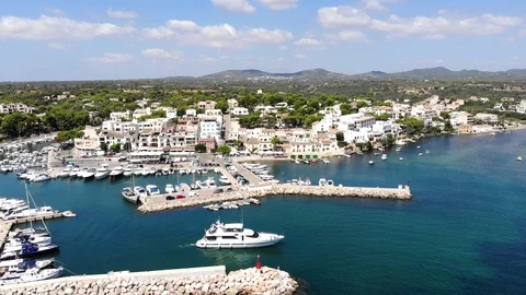 Flight over the bay of Porto Petro , Region Cala D'or, village Cala D'or Stock Footage 95636341