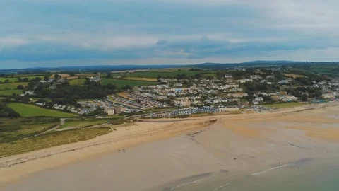 Flight over the Beach of Marazion in Cornwall Stock Footage 94468480