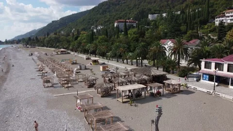 Flight over the beach in old Gagra in Abkhazia. Stock-Footage 221328292