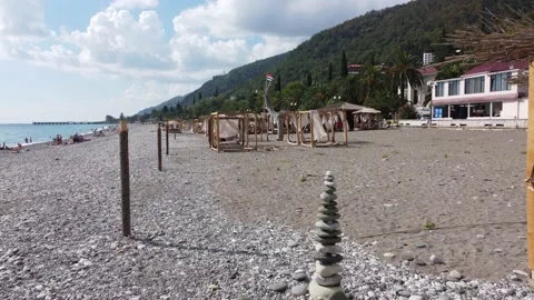 Flight over the beach in old Gagra in Abkhazia. Stock-Footage 221328359