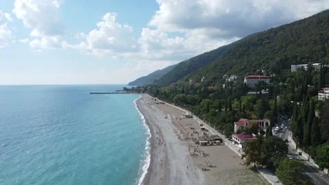 Flight over the beach in old Gagra in Abkhazia. Stock-Footage 221328436