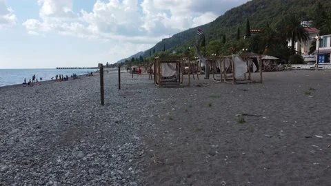 Flight over the beach in old Gagra in Abkhazia. Stock-Footage 221328458