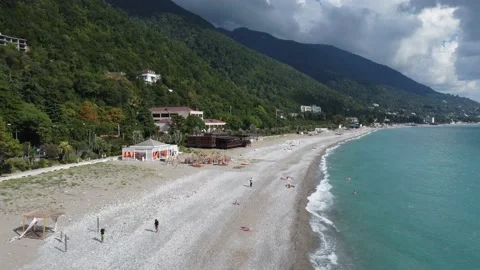 Flight over the beach in old Gagra in Abkhazia. Stock-Footage 221328562