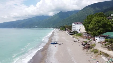 Flight over the beach in old Gagra in Abkhazia. Stock-Footage 246866855