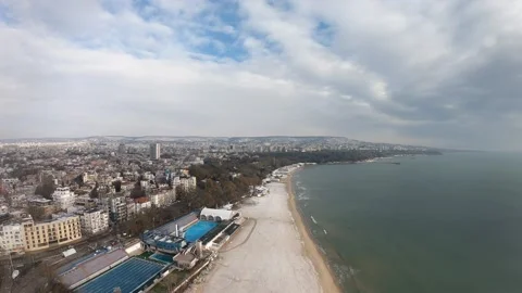 Flight over the beach in Varna Stock Footage 148123851