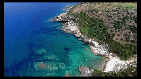 Flight over the beaches and Coast from Pelion , Volos region, Strait of Trikeri Stock Footage 95127326