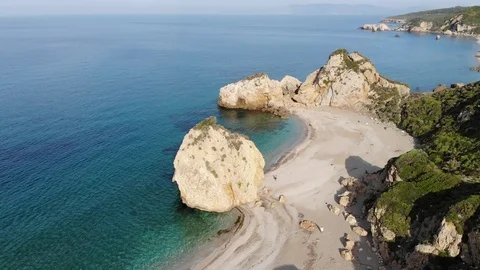 Flight over the beaches and Coast from Pelion , Volos region, Strait of Trikeri Stock Footage 95167315