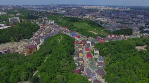 Flight over the beautiful area in Kiev Stock Footage 63779656