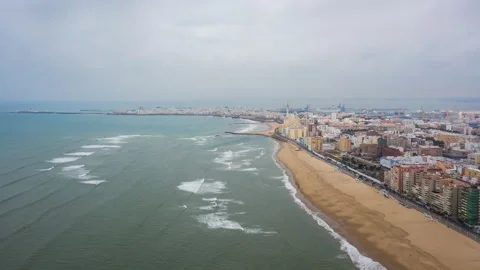Flight over beautiful Cadiz in Spain Stock Footage 141844585