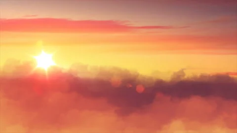 Flight over beautiful evening clouds. Gold sky at sunset sun. 4k Stock Footage 112275276