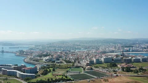 Flight over beautiful La Coruna in Spain Stock Footage 145189177