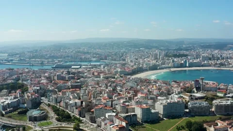 Flight over beautiful La Coruna in Spain Stock Footage 145189213