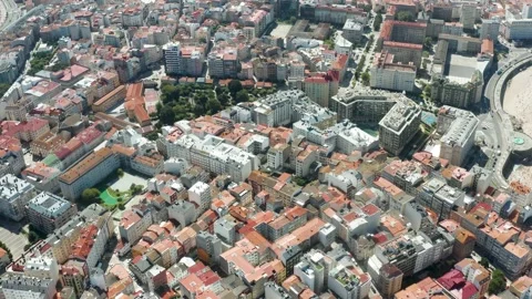Flight over beautiful La Coruna in Spain Stock Footage 145189291