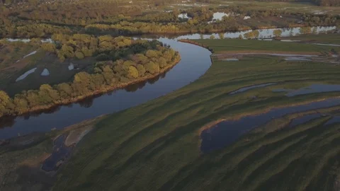 Flight over the beautiful river at sunset Stock Footage 89719825