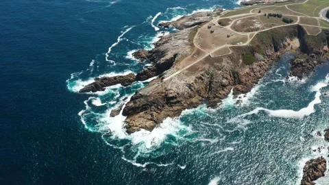 Flight over beautiful rocks in La Coruna Stock Footage 145188879