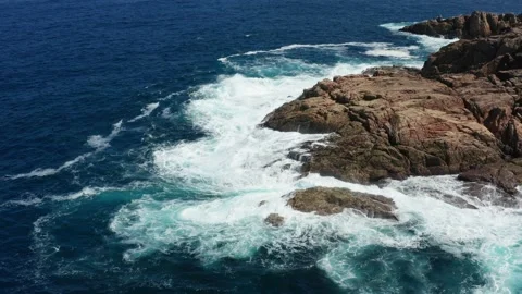 Flight over beautiful rocks in La Coruna Stock Footage 145188924