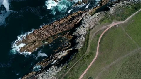 Flight over beautiful rocks in La Coruna Stock Footage 145189027
