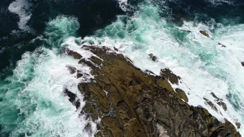 Flight over beautiful rocks in La Coruna Stock Footage 145189075