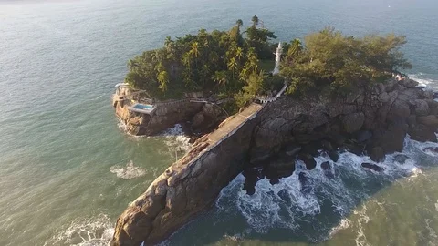 Flight over beautiful tropical island Arvoredo Stock Footage