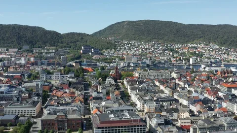 Flight over Bergen, the second largest city in Norway Video stock 128118720