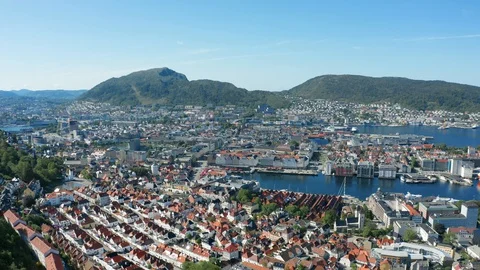 Flight over Bergen, the second largest city in Norway Video stock 128119140