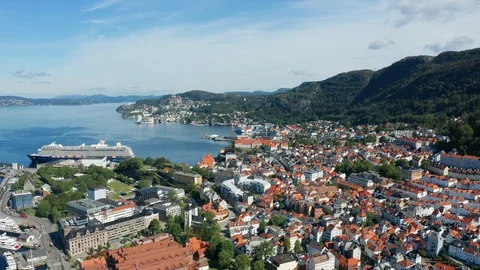 Flight over Bergen, the second largest city in Norway Video stock 128119196