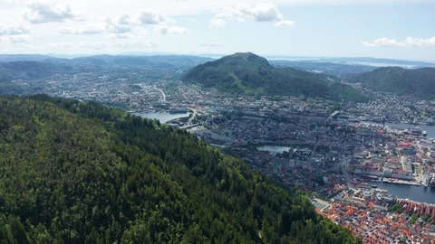 Flight over Bergen, the second largest city in Norway Stock Footage 128119769