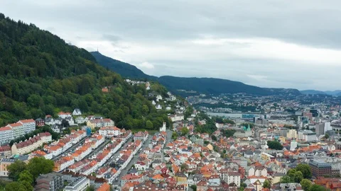 Flight over Bergen, the second largest city in Norway Video stock 128120026