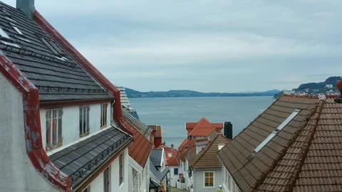 Flight over Bergen, the second largest city in Norway Video stock 128120312