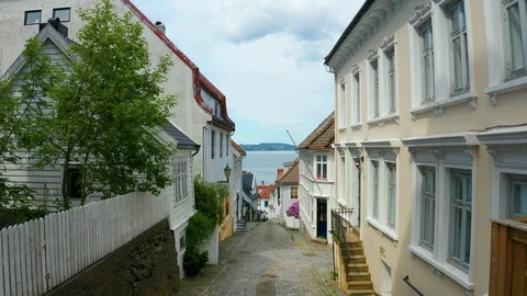 Flight over Bergen, the second largest city in Norway Stock Footage 128122163