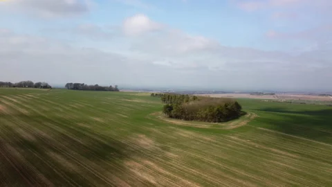 A flight over the Berkshire downs in the UK.  Near the ridgeway Stock Footage 150817306