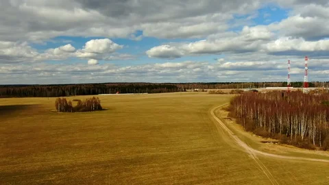 Flight over a beveled field with orange grass Video stock 129350931