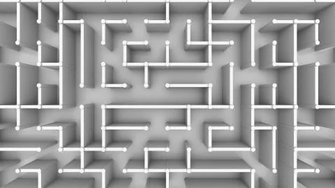 Flight over a big maze top down view. 3D rendering Ilustração Stock